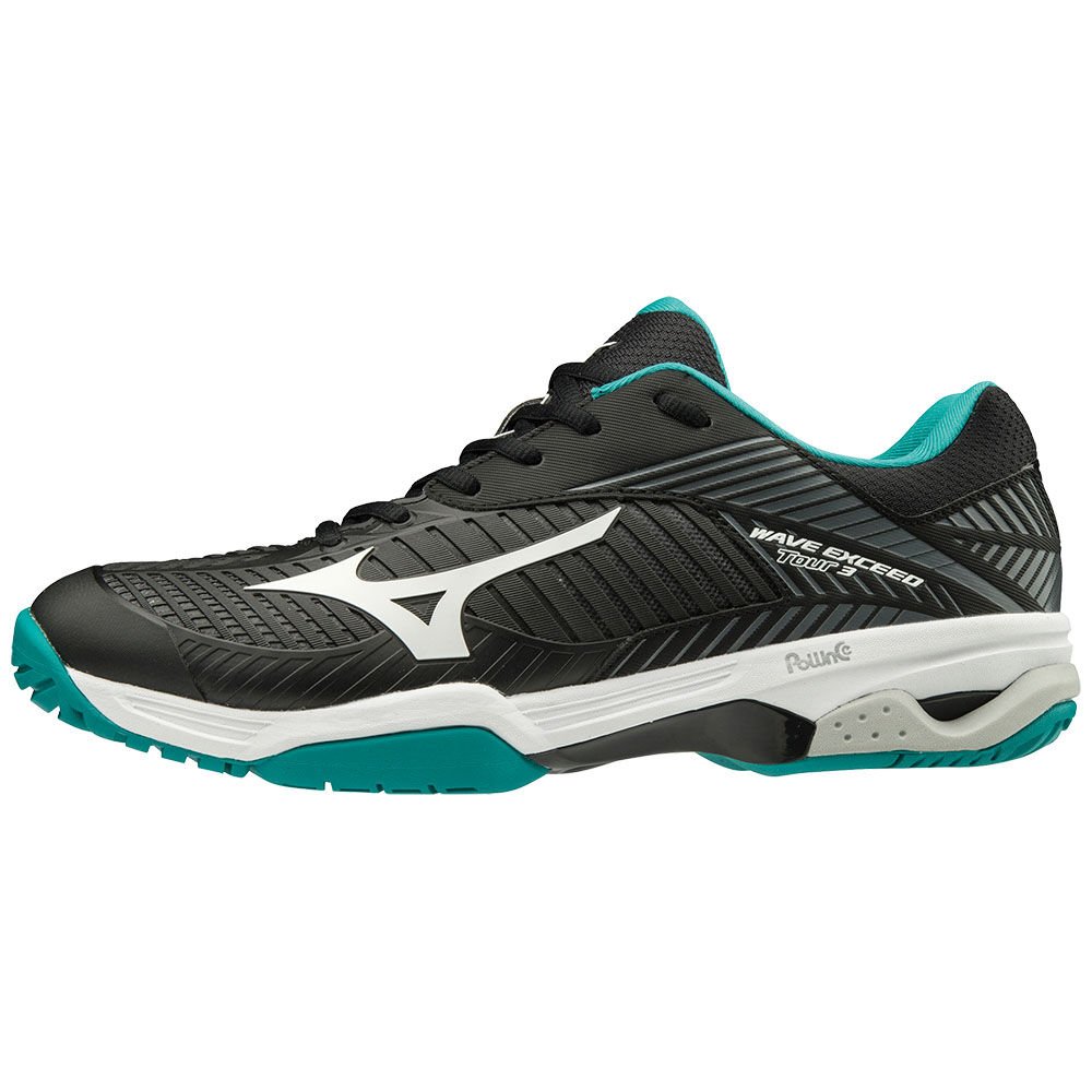 Mizuno Women's Wave Exceed Tour 3 AC Tennis Shoes Black/White/Blue (61GA1870-TRK)